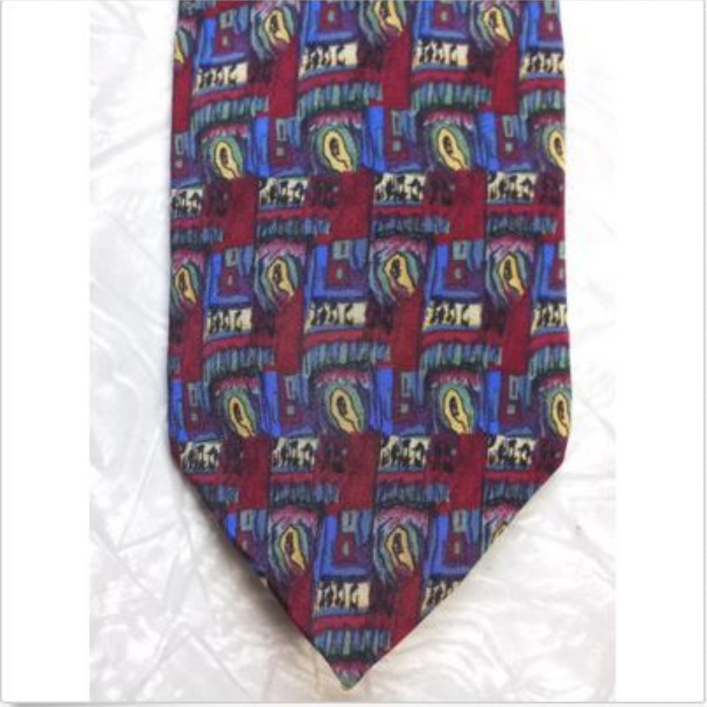 🎨🎸 Jerry Garcia Red Silk Tie – Tennis Shoe Escape Abstract 🎨🎸